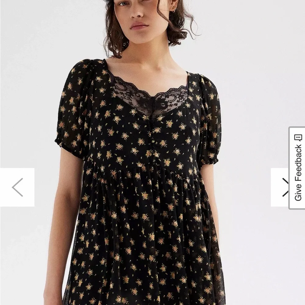 Urban Outfitters Black Floral Chiffon Babydoll Dress - Picture 2 of 8